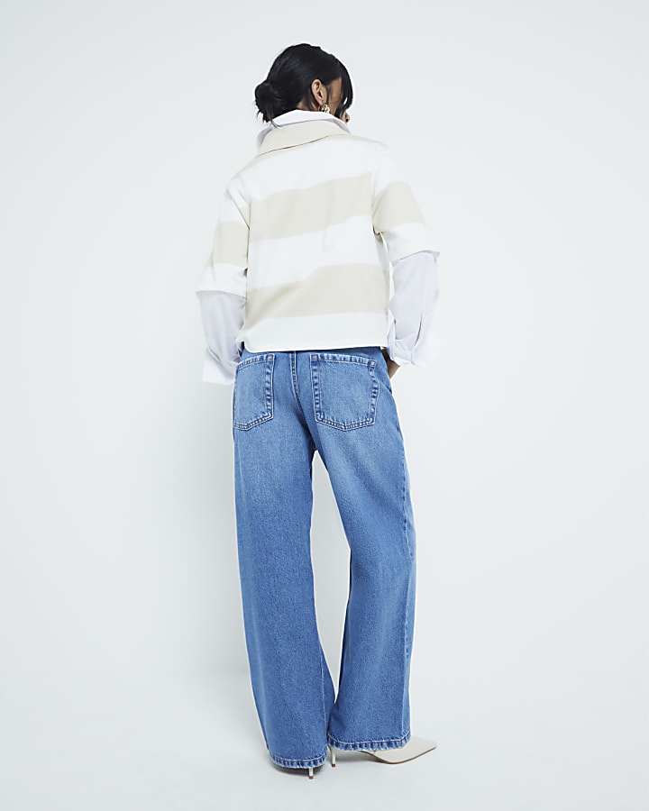 Petite blue relaxed straight fit jeans