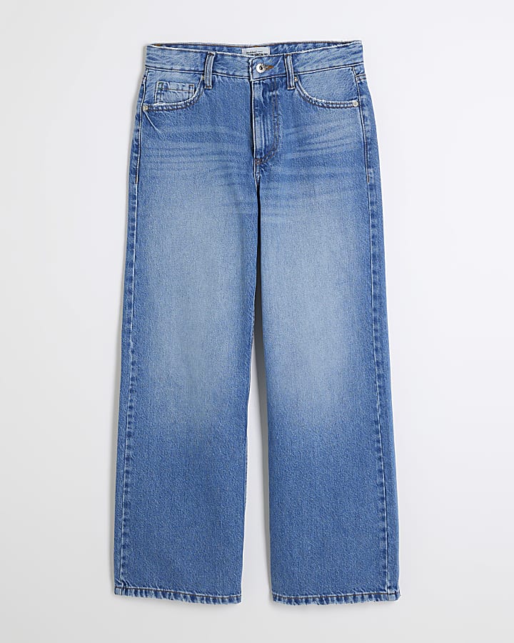 Petite blue relaxed straight fit jeans