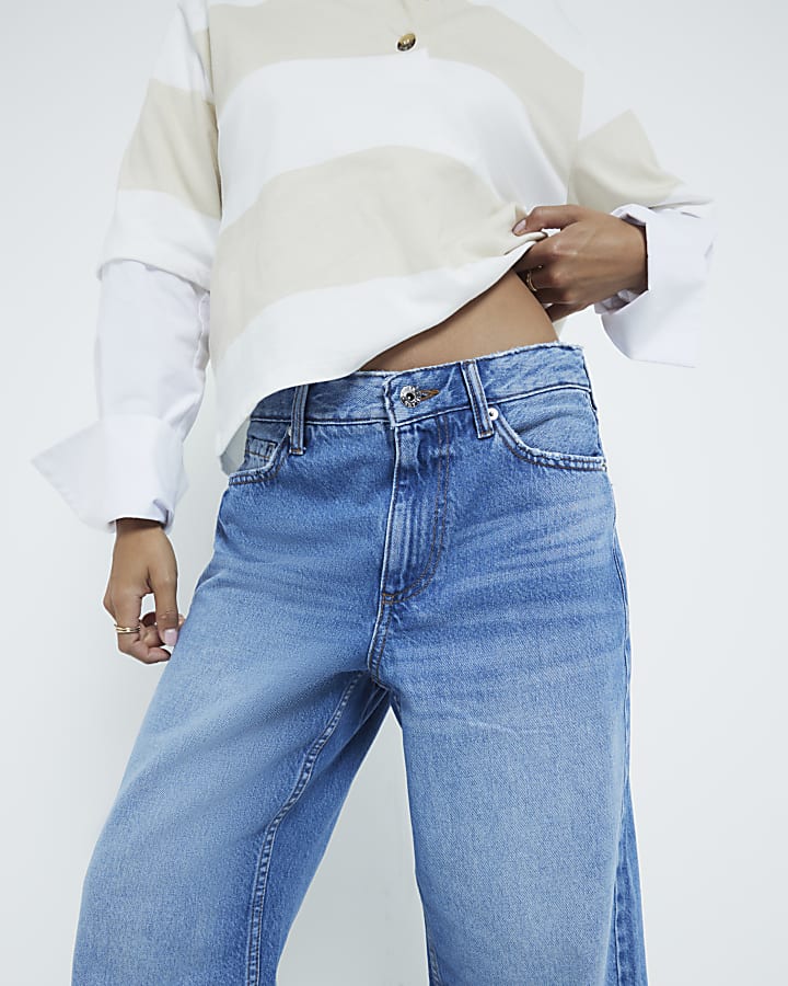 Petite blue relaxed straight fit jeans