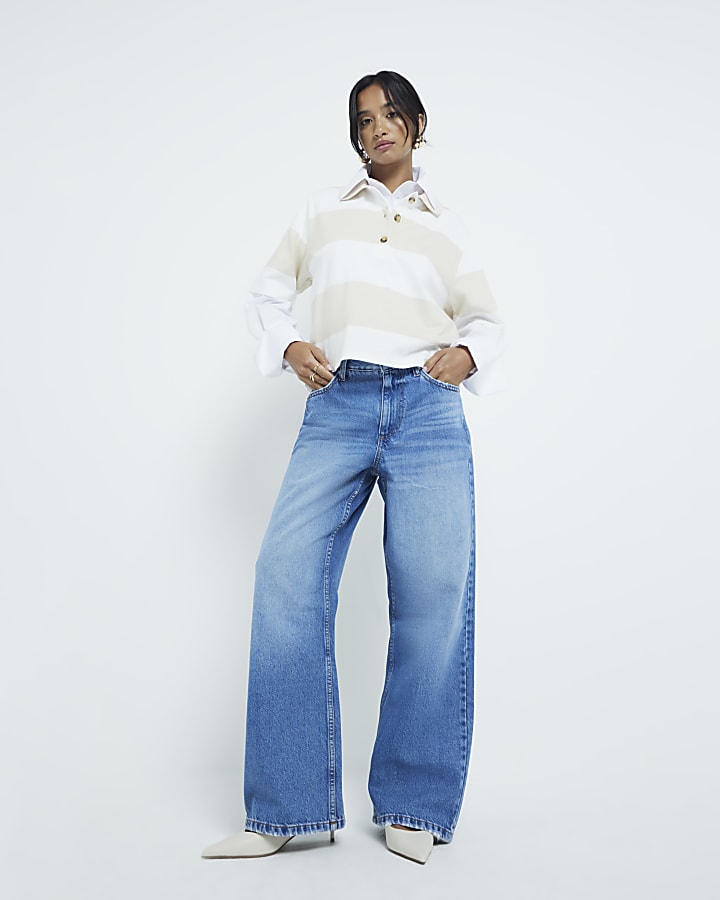 Petite blue relaxed straight fit jeans