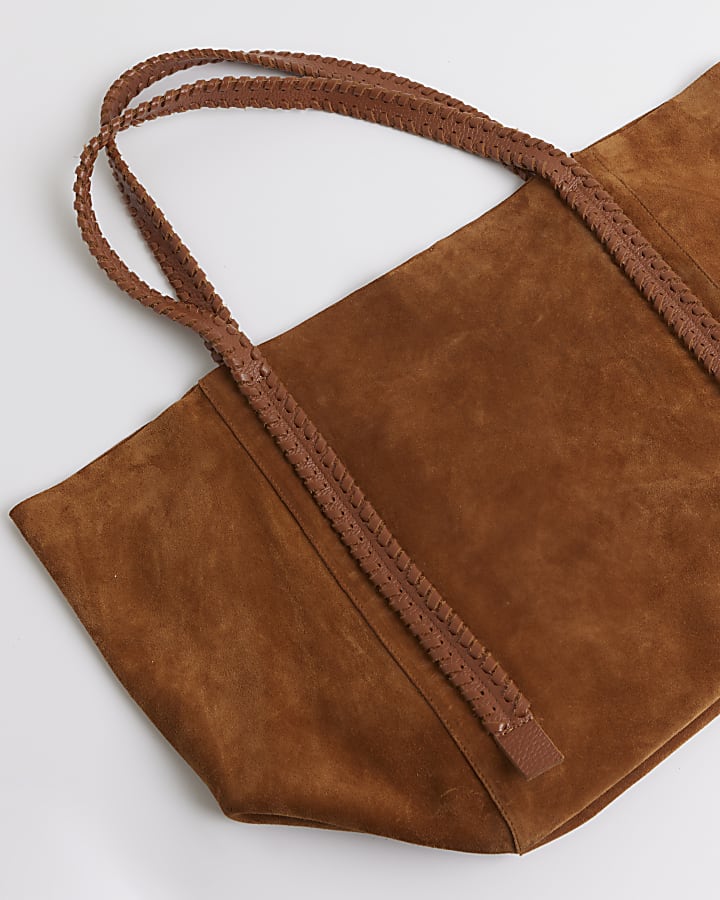 Brown whipstitch suede shopper bag