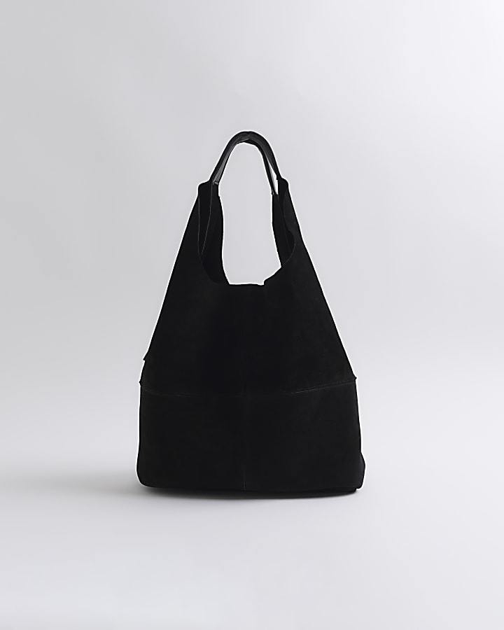 Black panel suede slouch tote bag