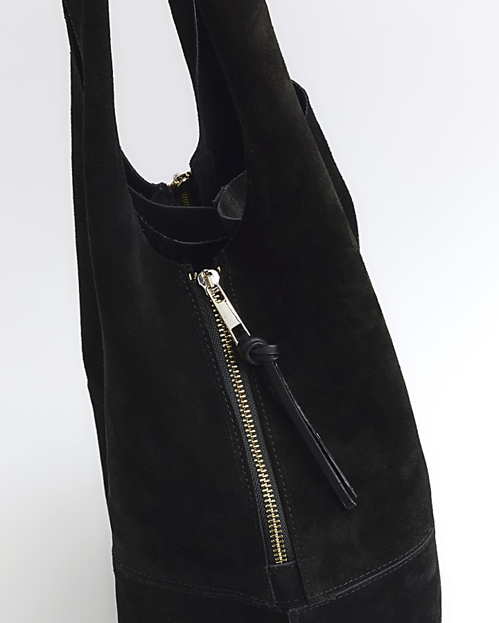 Black panel suede slouch tote bag