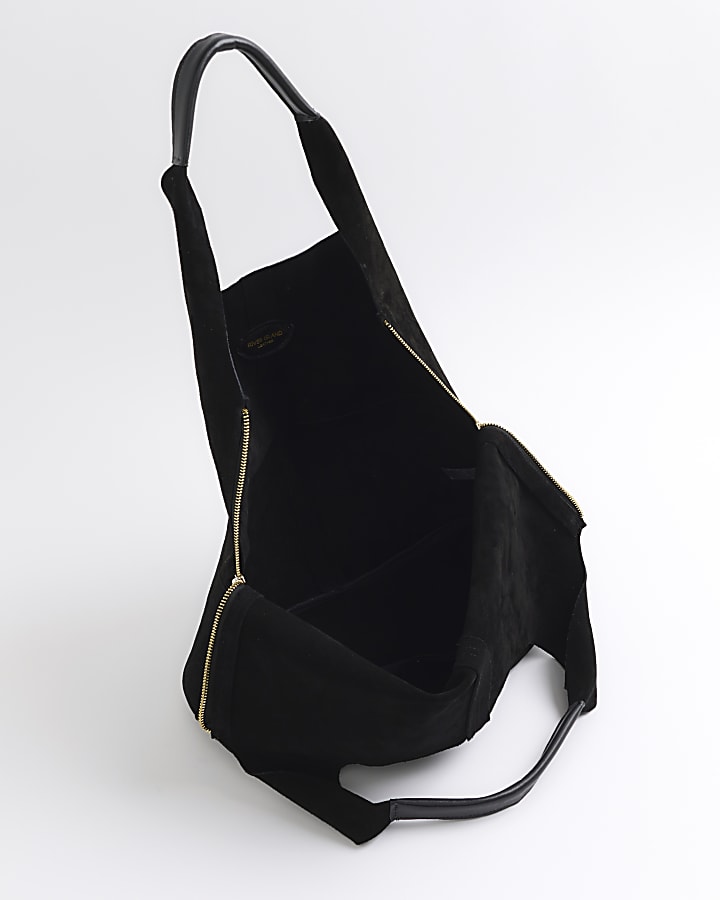 Black panel suede slouch tote bag