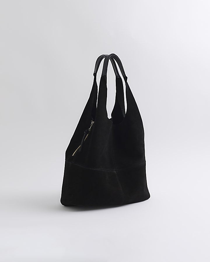 Black panel suede slouch tote bag