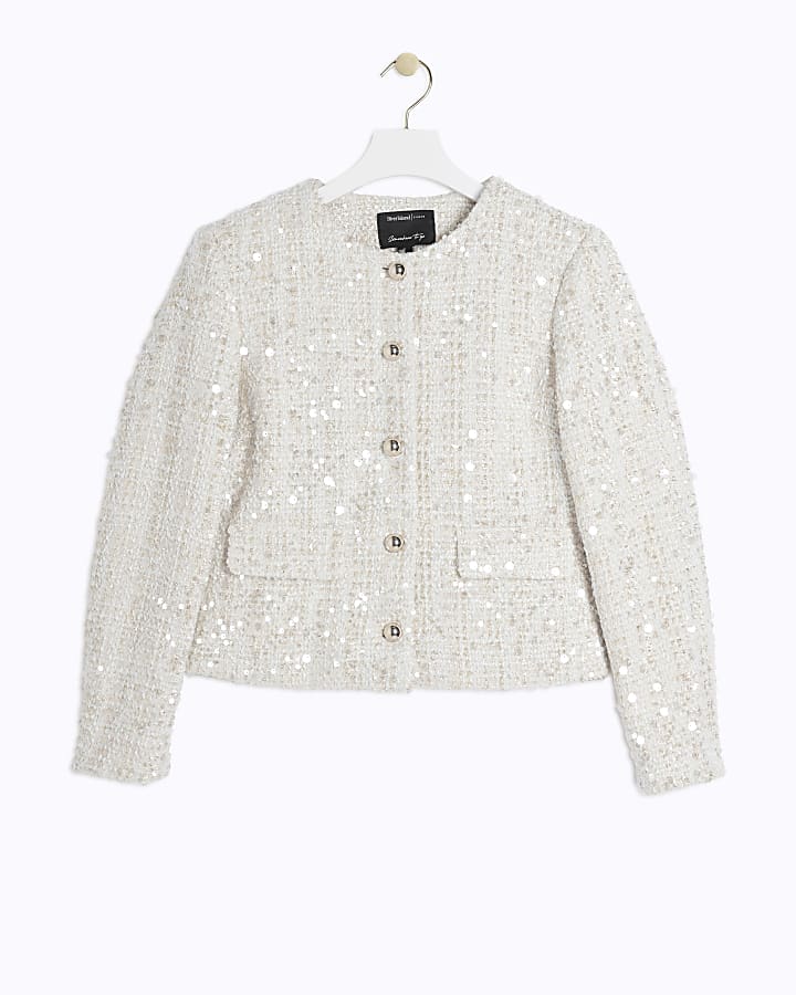 Cream sequin boucle jacket