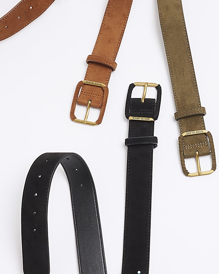 Khaki suedette buckle belt