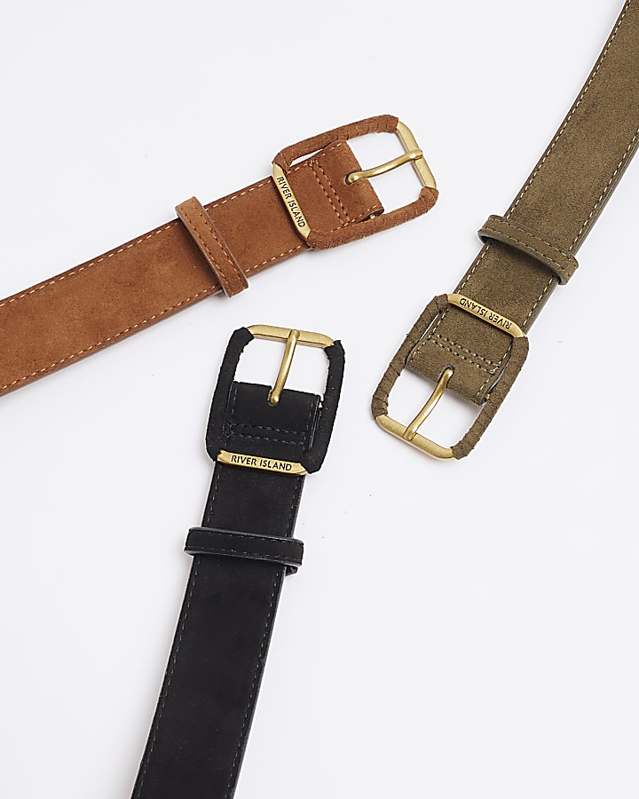 Brown suedette buckle belt