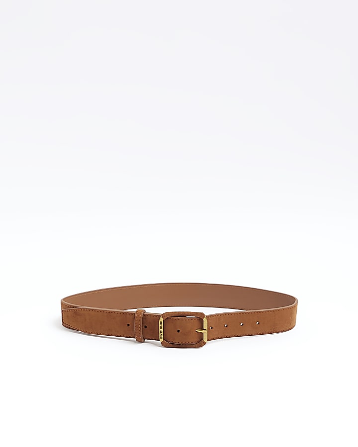 Brown suedette buckle belt