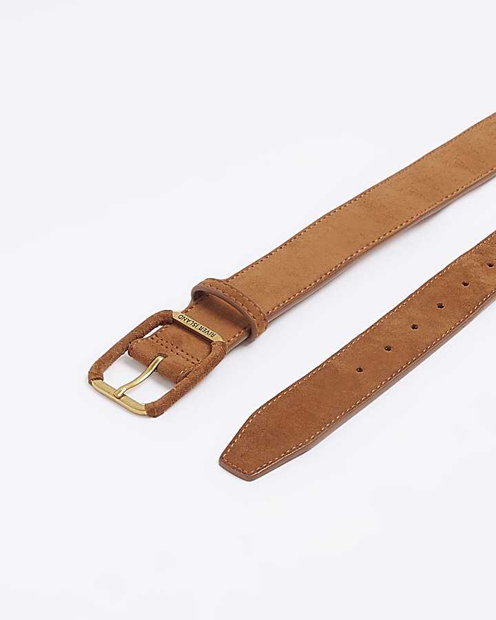 Brown suedette buckle belt