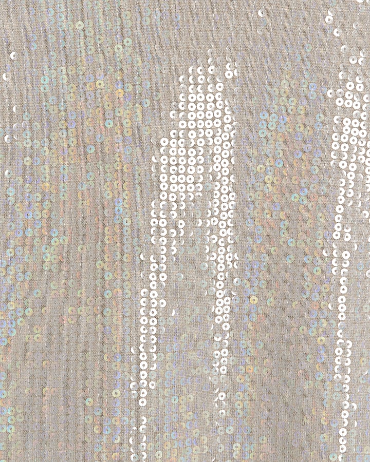 Beige knit sequin short sleeve top