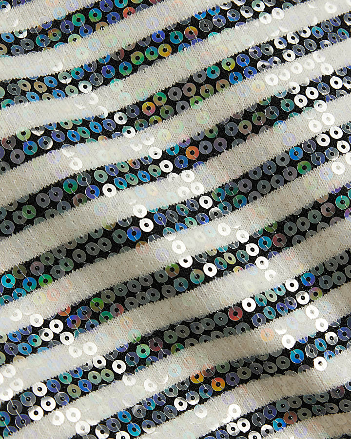 White sequin stripe t-shirt