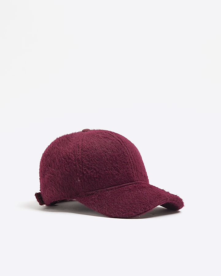 Red fluffy textured cap
