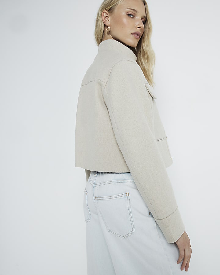 Beige funnel neck jacket