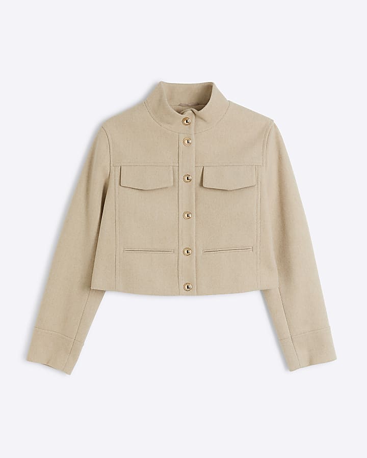 Beige funnel neck jacket