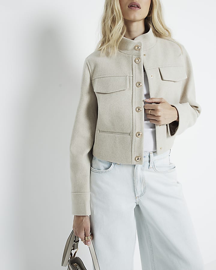 Beige funnel neck jacket