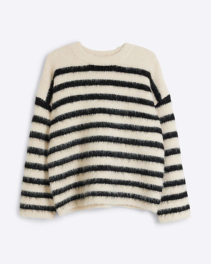 Black Fluffy Knit Stripe Jumper
