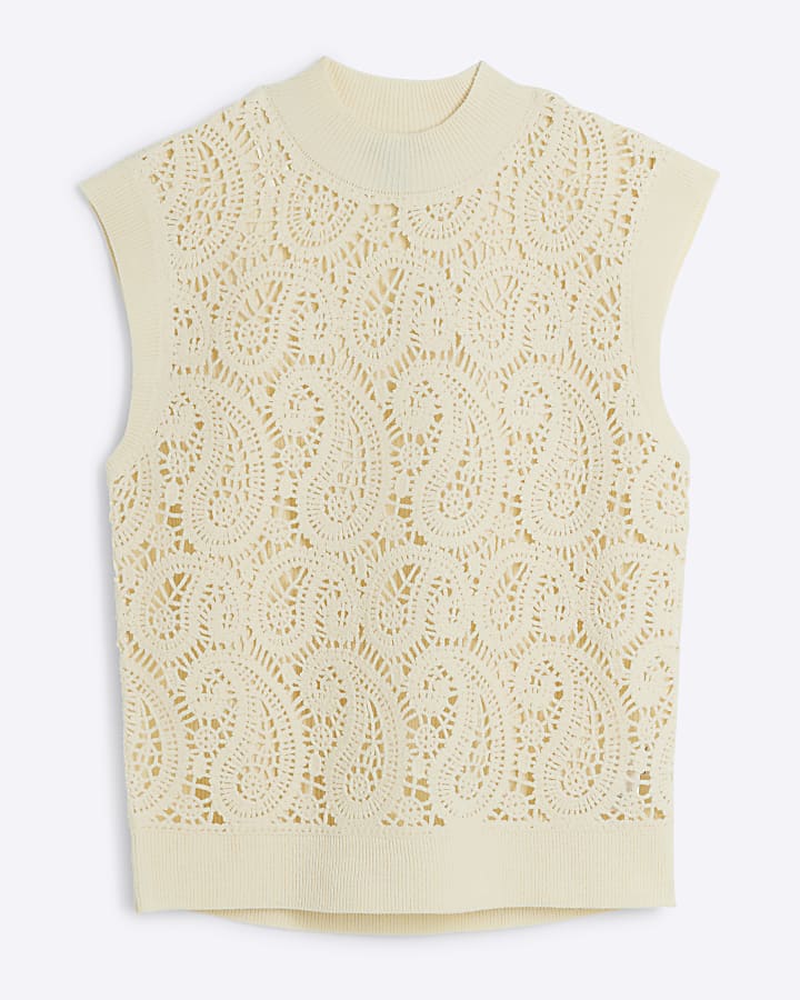 Cream Crochet Front Vest