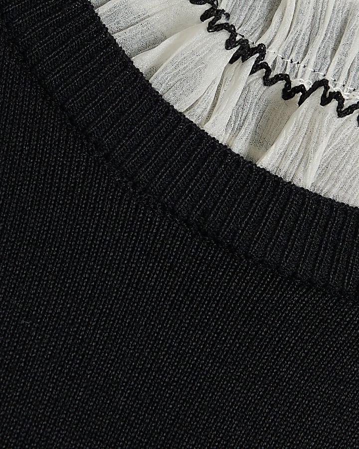 Black Knit Long sleeve Frill Mini Dress