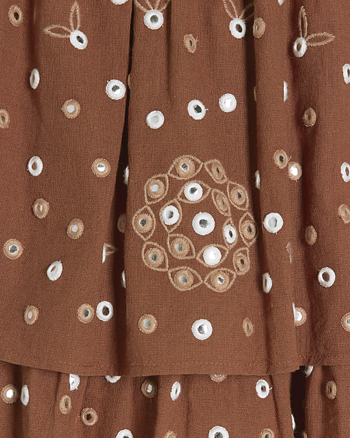 Rust Embellished Frill Mini Skirt