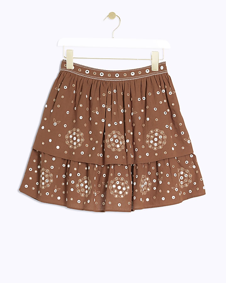 Rust Embellished Frill Mini Skirt