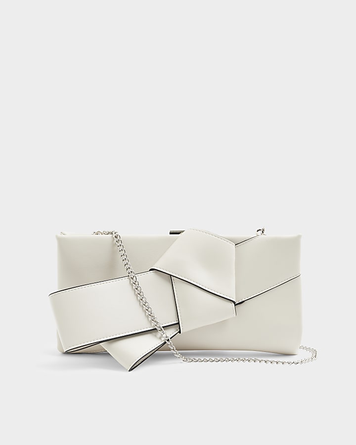 Cream knot detail clutch bag