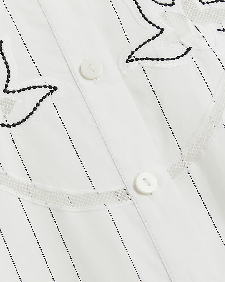 Cream Stripe Broderie Detail Shirt