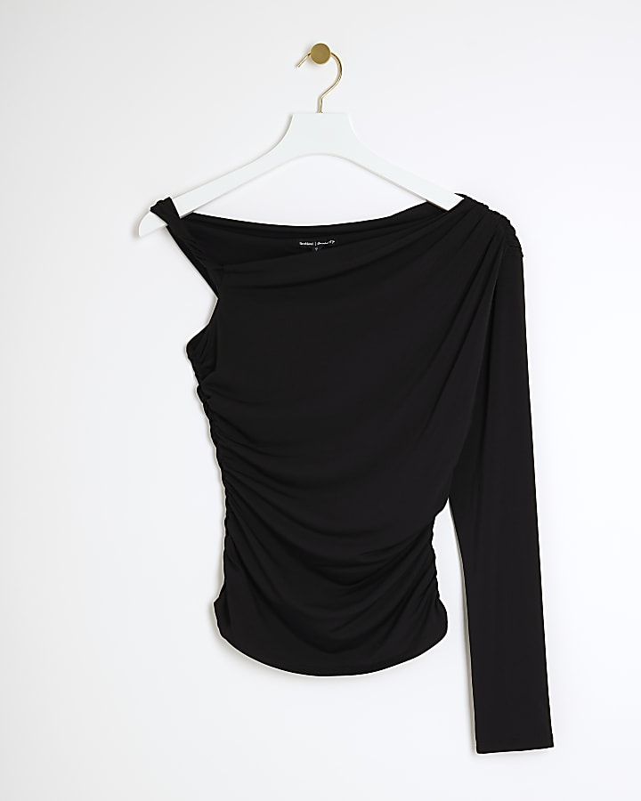 Black twist strap one shoulder top