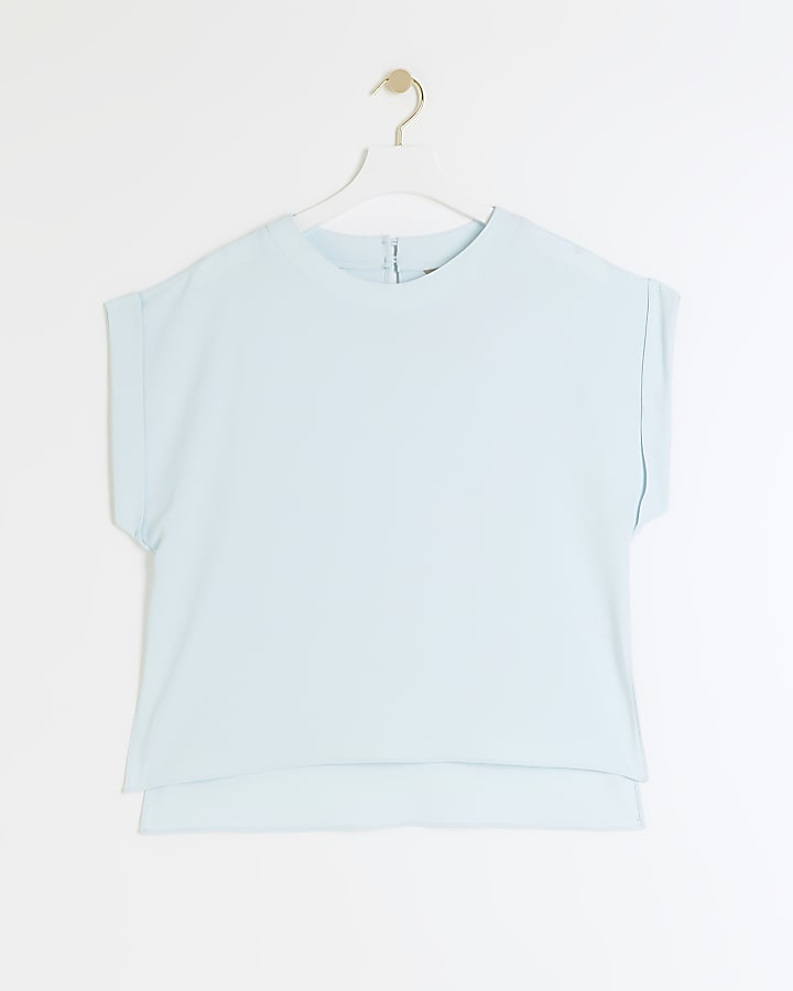 Blue crepe turned cuff t-shirt