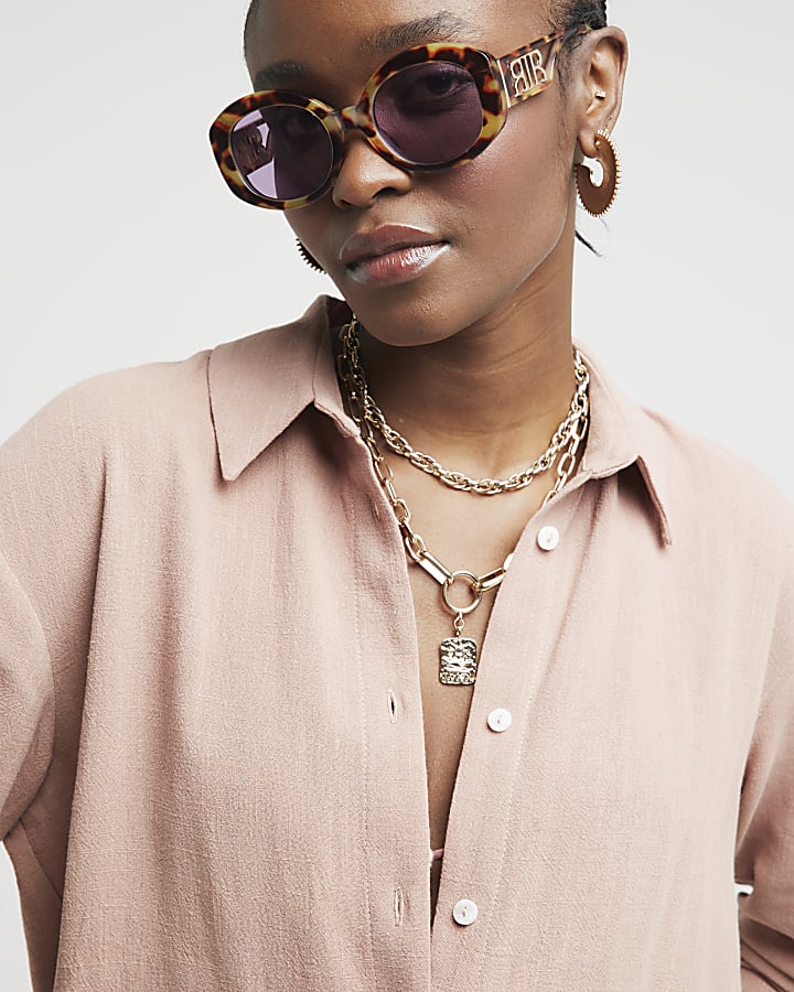 Brown Linen blend Boyfriend Shirt