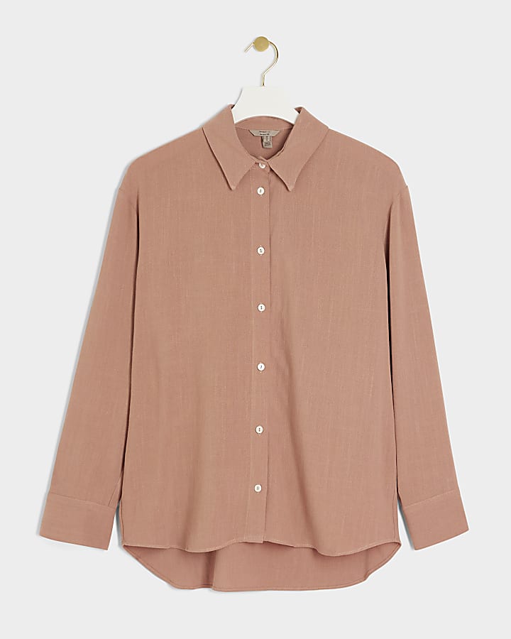 Brown Linen blend Boyfriend Shirt