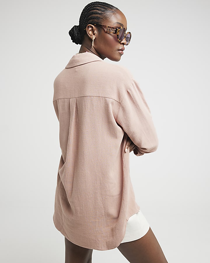 Brown Linen blend Boyfriend Shirt