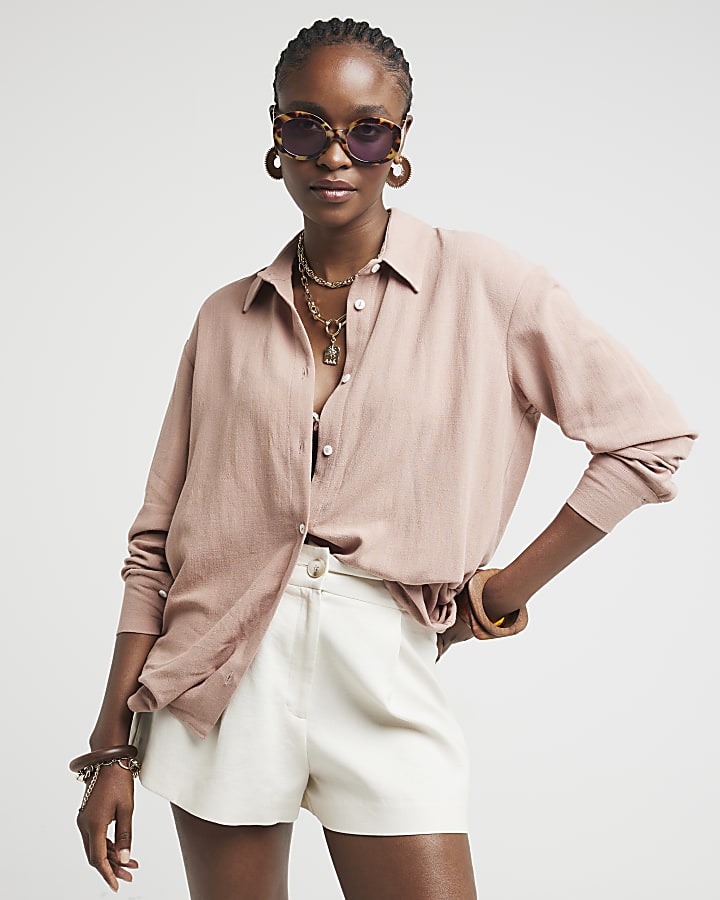 Brown Linen blend Boyfriend Shirt