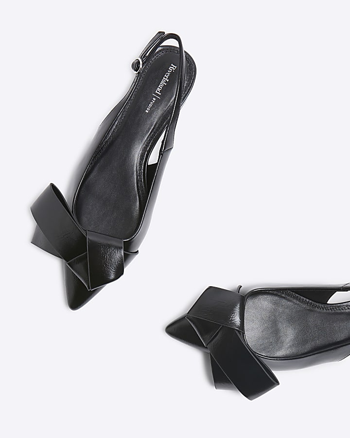 Black Bow Point Slingback Flats