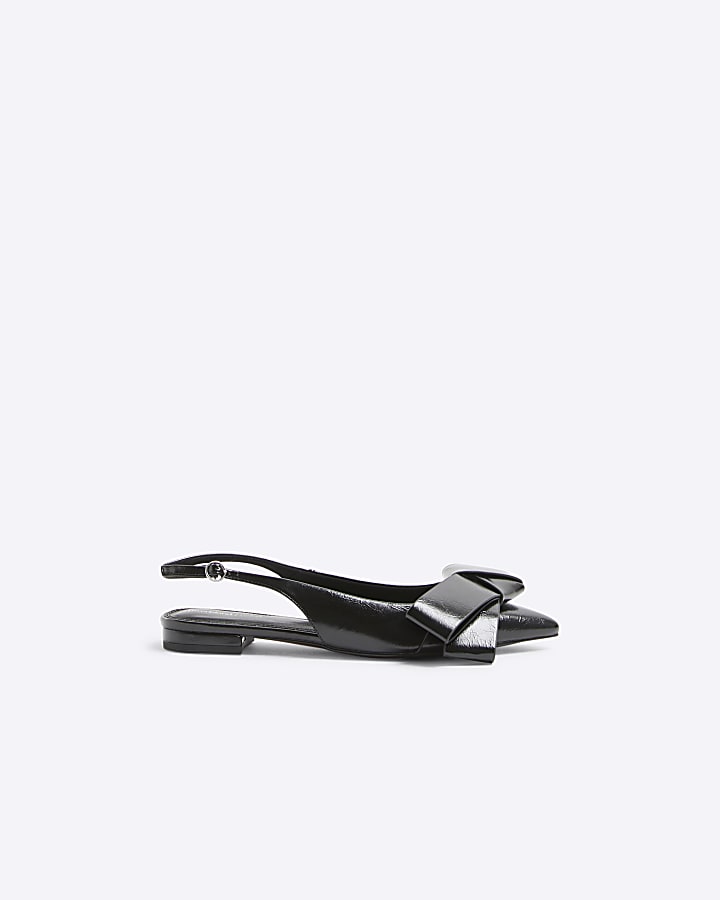 Black Bow Point Slingback Flats