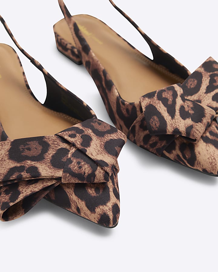 Brown Leopard Bow Point Slingback Flats