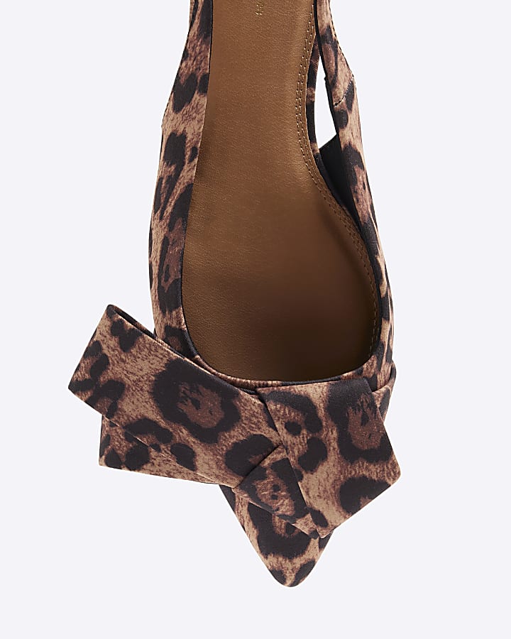 Brown Leopard Bow Point Slingback Flats