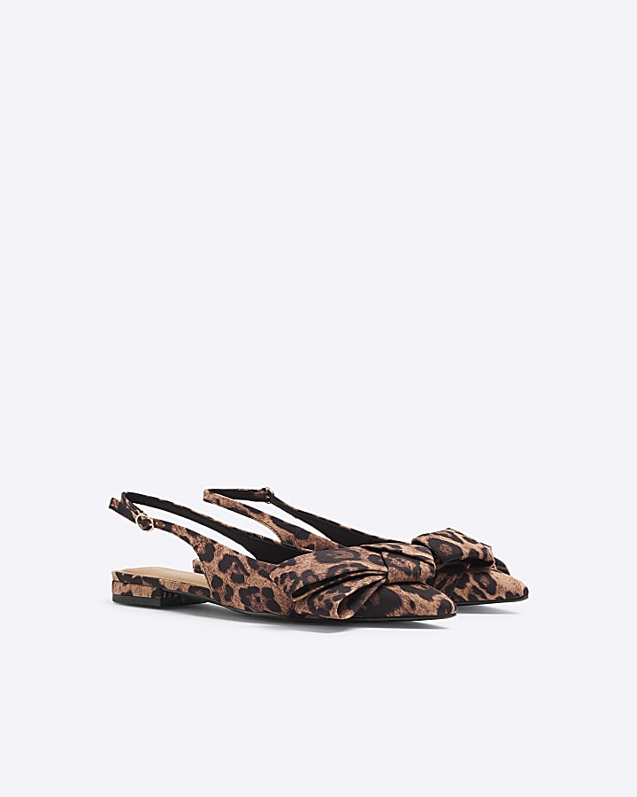 Brown Leopard Bow Point Slingback Flats