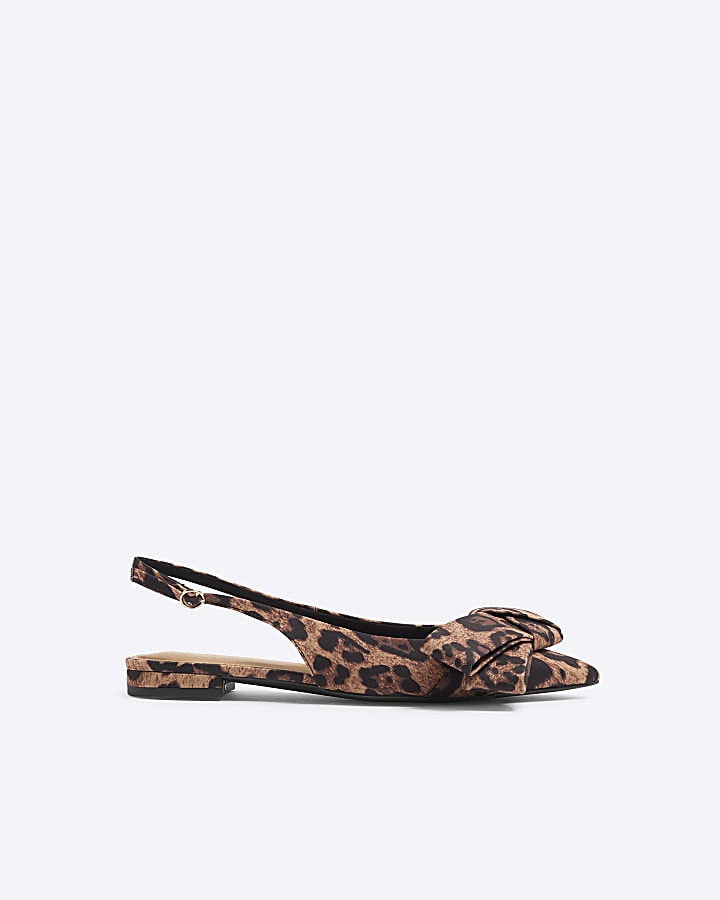 Brown Leopard Bow Point Slingback Flats