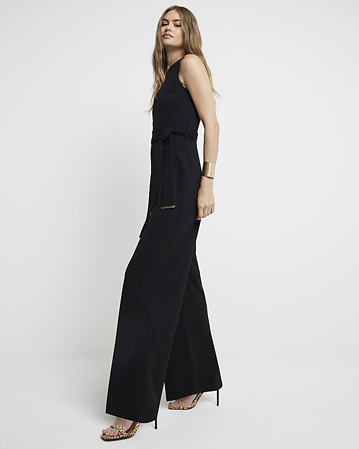 Black Racer Belted Jumpsuit