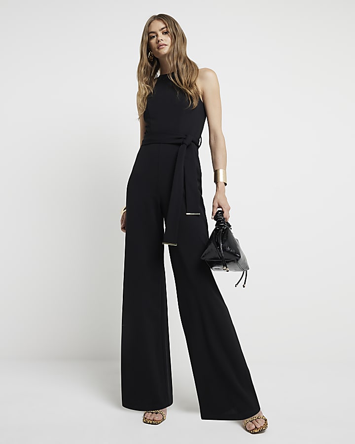 Black Racer Belted Jumpsuit