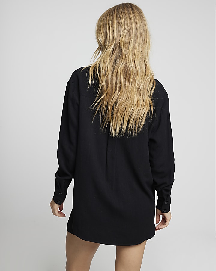 Black linen blend oversized shirt