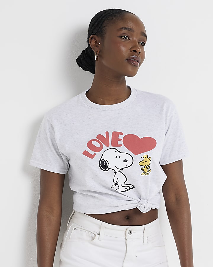 Grey Snoopy love graphic t-shirt