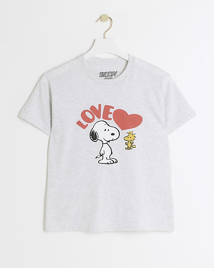 Grey Snoopy love graphic t-shirt