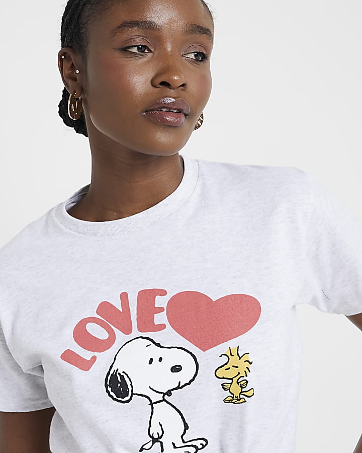 Grey Snoopy love graphic t-shirt