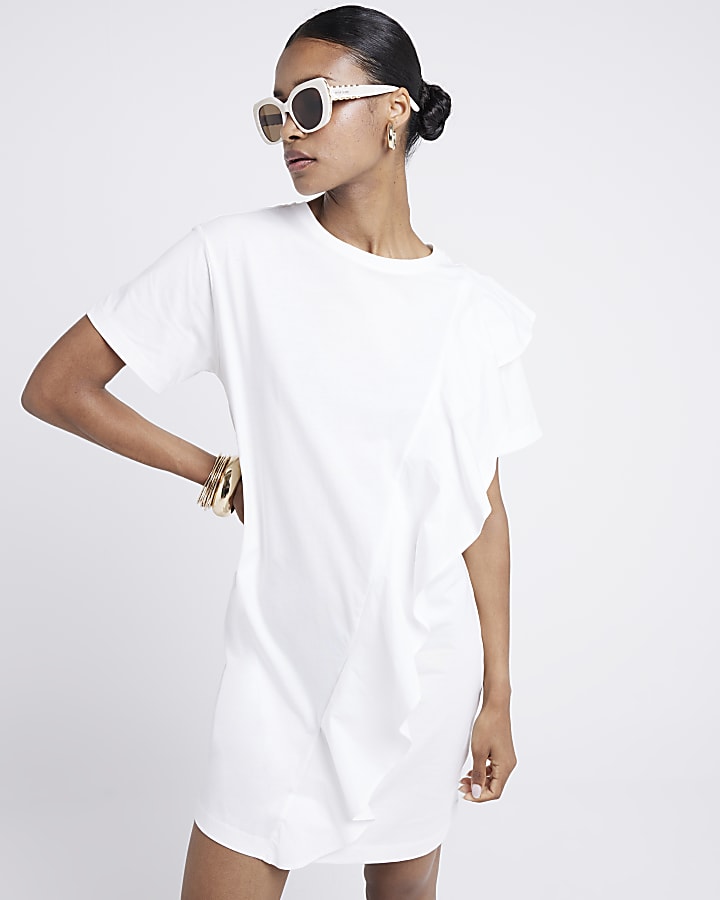 White frill t-shirt mini dress