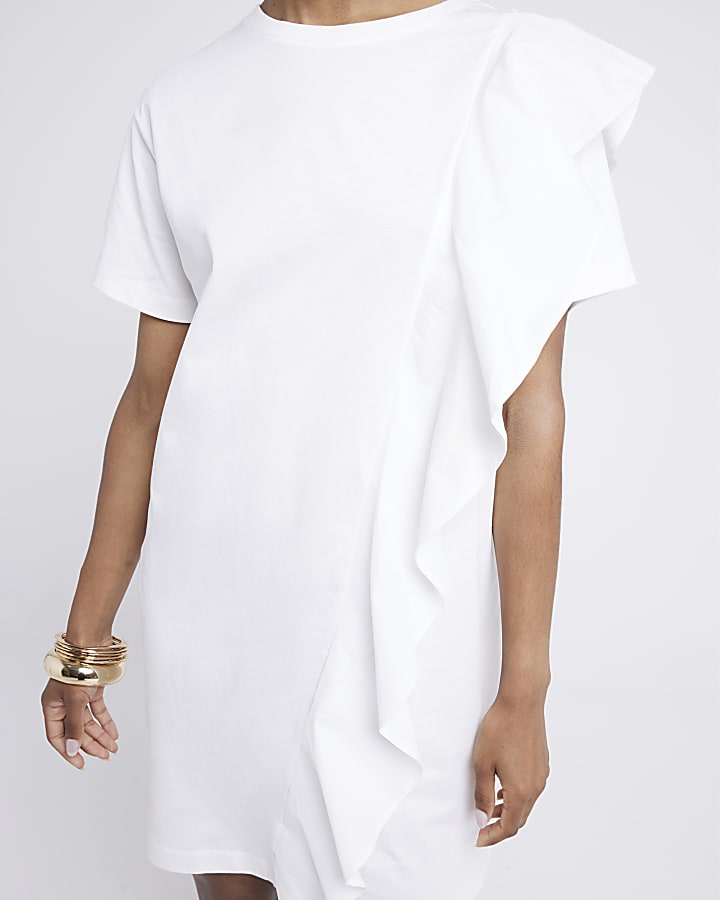 White frill t-shirt mini dress