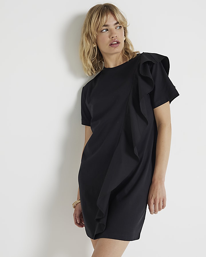 Black Frill T-Shirt Mini Dress