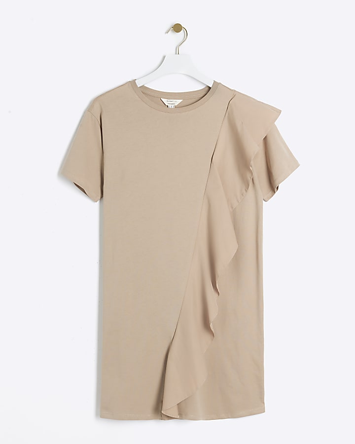 Beige Frill T-Shirt Mini Dress