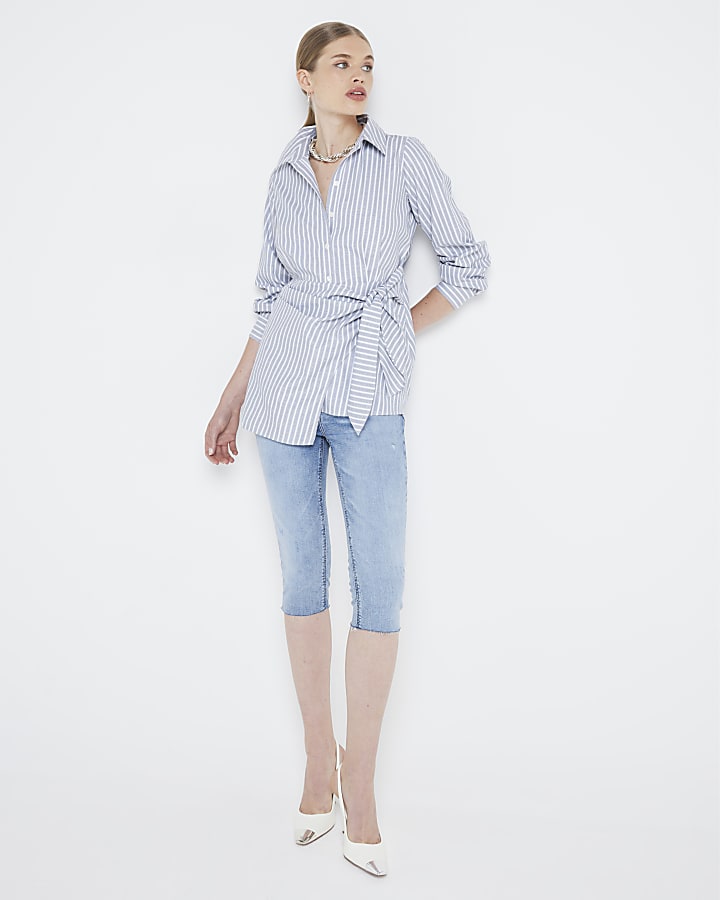 Grey Stripe Wrap Shirt